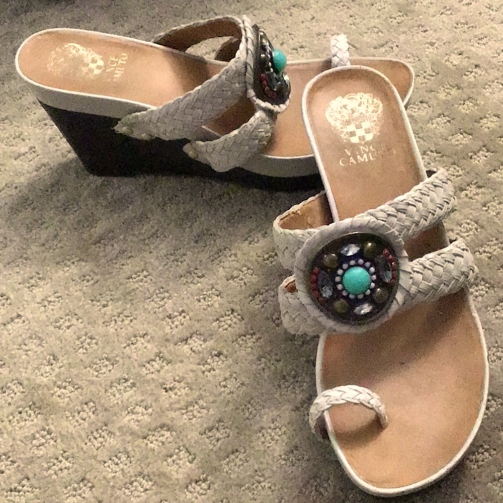 Vince Camuto Women's "Libby" Leather Braided Jeweled Wedge Sandals Size 8m